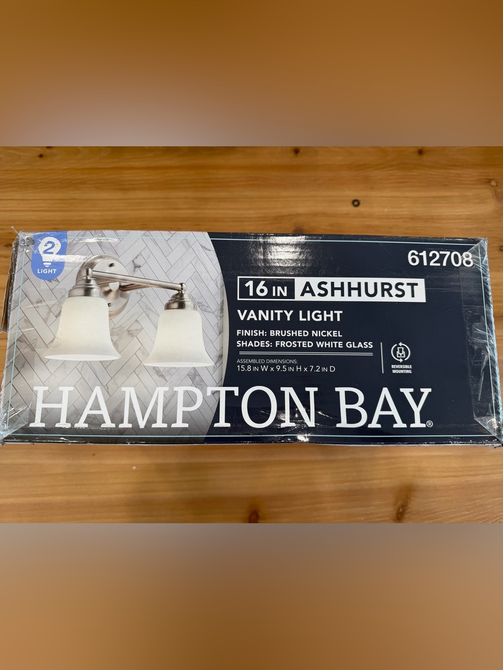 New Hampton Bay Ashhurst brushed nickel 2-Light Bathroom Vanity Light